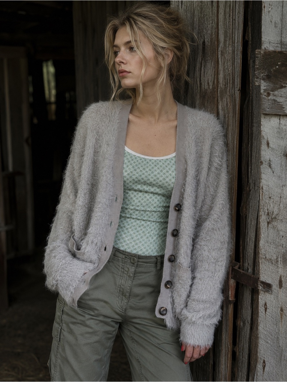 Urban Outfitters Gray Soft Fuzzy Cardigan Sweater Size Medium